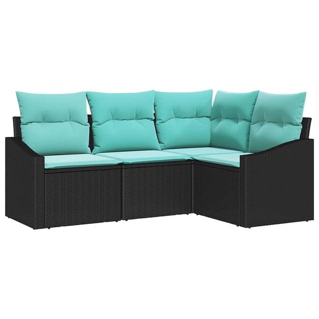 vidaXL Sofa Set mit Kissen 4-Tlg Schwarz Poly-Rattan 3346706