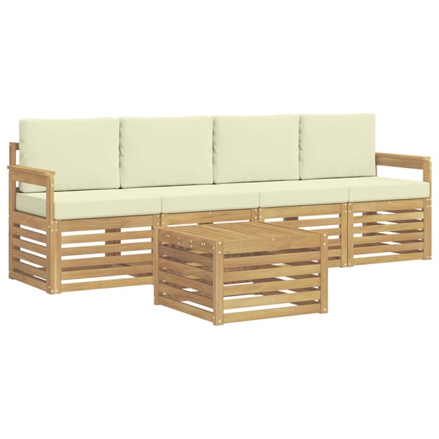 vidaXL Outdoor-Sofagarnitur mit Kissen 5-Tlg Weiß und Creme Polyester 3391340