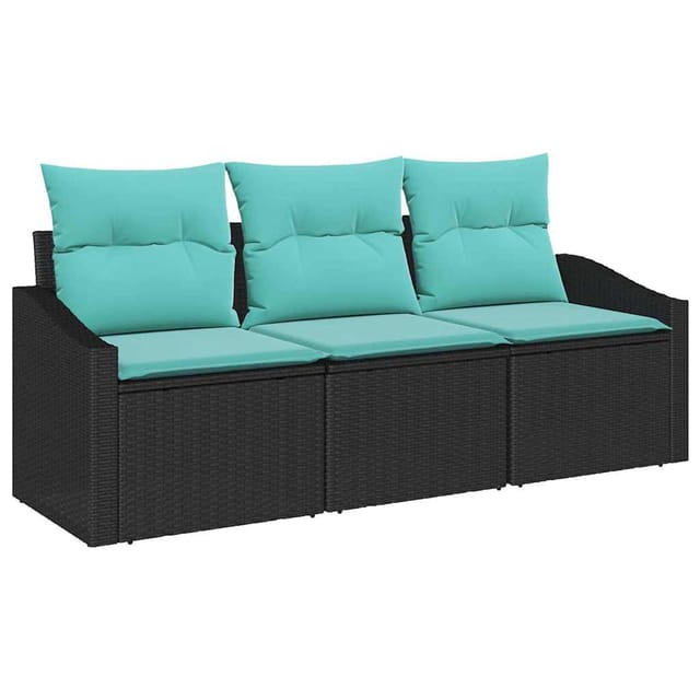 vidaXL Sofa Set mit Kissen 3-Tlg Schwarz Poly-Rattan 3346586