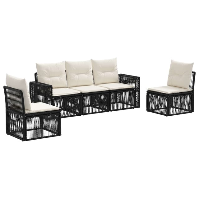 vidaXL Gartensofa-Set 5-Tlg Schwarz und Cremeweiß Poly-Rattan 3435079