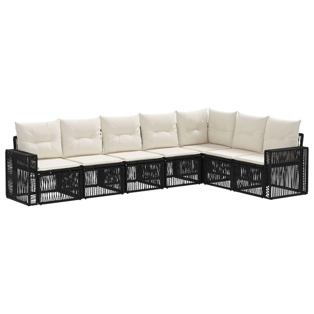 vidaXL Gartensofa-Set 7-Tlg Schwarz und Cremeweiß Poly-Rattan 3435133