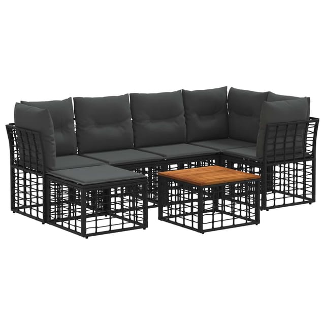 vidaXL Outdoor-Sofagarnitur 7 Stk Schwarz und Dunkelgrau Polyester 3437519
