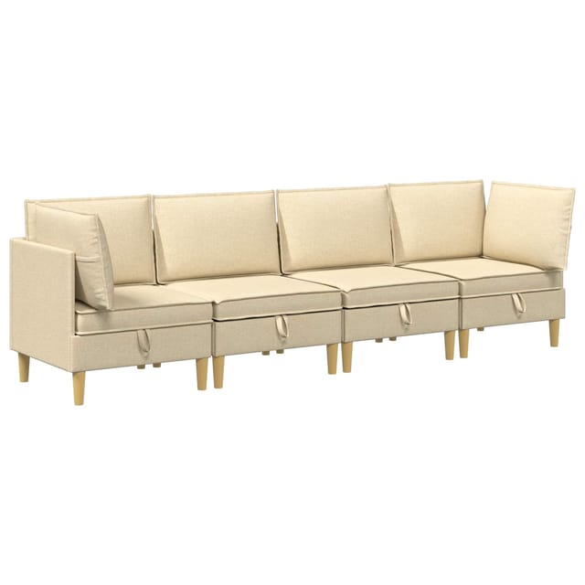 vidaXL Wohnzimmergarnitur mit Kissen mit Speicher 4 Stk Creme Stoff 3413709