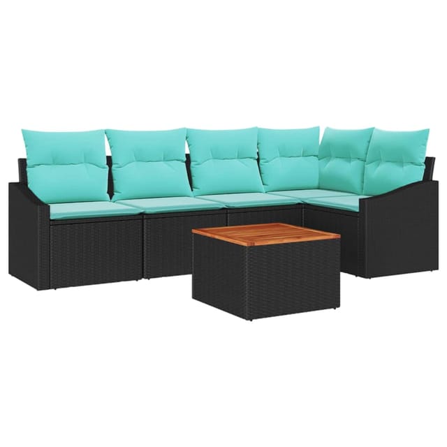 vidaXL Gartensofa-Set mit Kissen 6-Tlg Schwarz Poly-Rattan 3347837