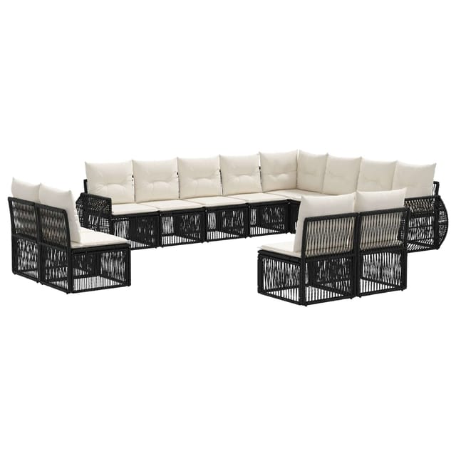 vidaXL Gartensofa-Set 12-Tlg Schwarz und Cremeweiß Poly-Rattan 3435574