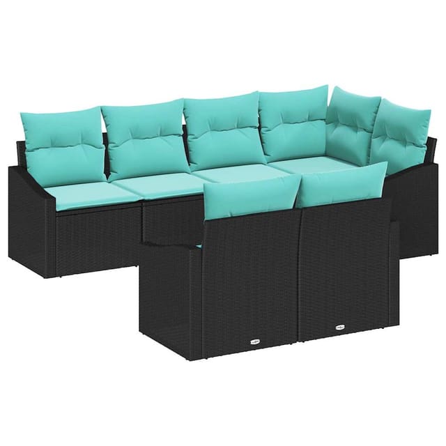 vidaXL Sofa Set mit Kissen 7-Tlg Schwarz Poly-Rattan 3346766