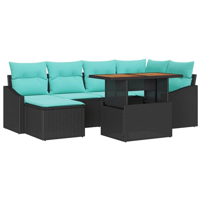 vidaXL Garten Essgruppe mit Kissen 7-Tlg Schwarz und Teal 3349864