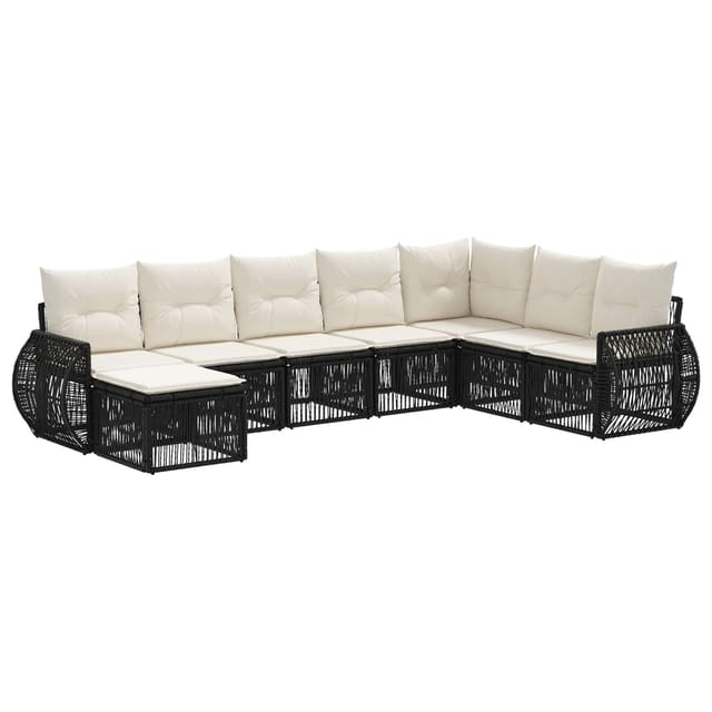 vidaXL Gartensofa-Set 8-Tlg Schwarz und Cremeweiß Poly-Rattan 3435508