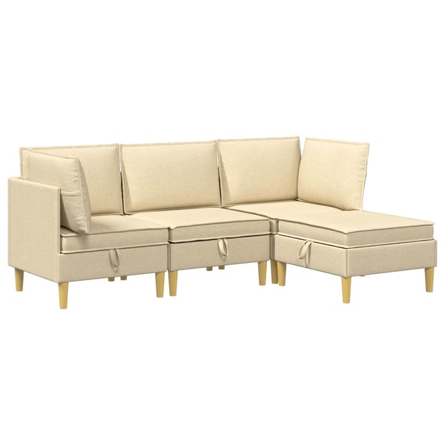 vidaXL Wohnzimmergarnitur mit Kissen mit Speicher 4 Stk Creme Stoff 3413710
