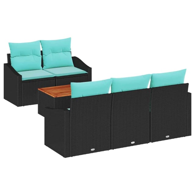vidaXL Gartensofa-Set mit Kissen 6-Tlg Schwarz Poly-Rattan 3347774