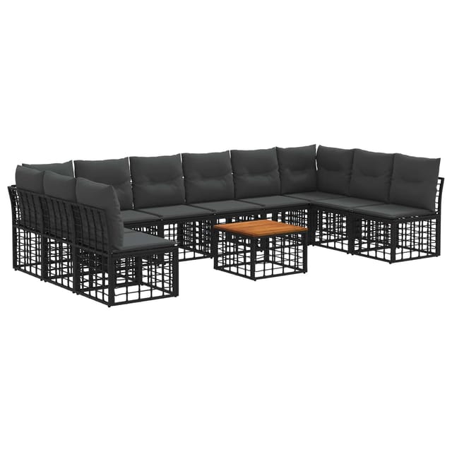 vidaXL Outdoor-Sofagarnitur 11 Stk Schwarz und Dunkelgrau Polyester 3437543