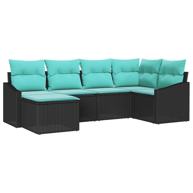 vidaXL Sofa Set mit Kissen 6-Tlg Schwarz Poly-Rattan 3346796