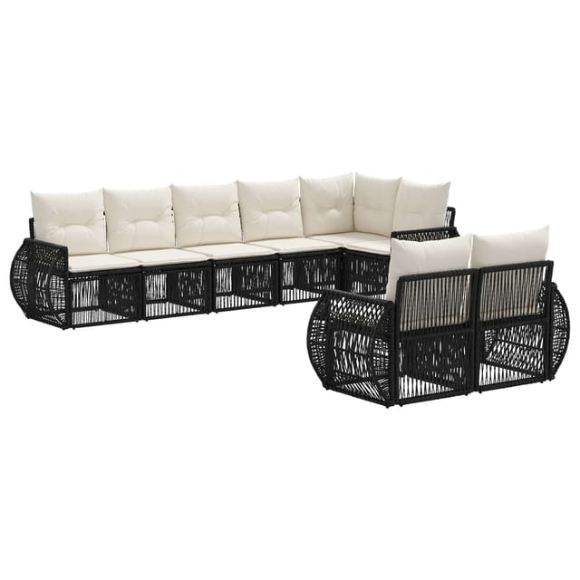 vidaXL Gartensofa-Set 8-Tlg Schwarz und Cremeweiß Poly-Rattan 3435478