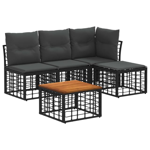 vidaXL Outdoor-Sofagarnitur 5 Stk Schwarz und Dunkelgrau Polyester 3437449