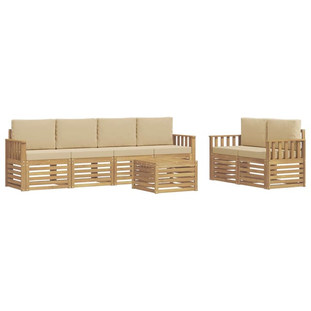 vidaXL Outdoor-Sofagarnitur mit Kissen 7-Tlg Weiß und Beige Polyester 3391428