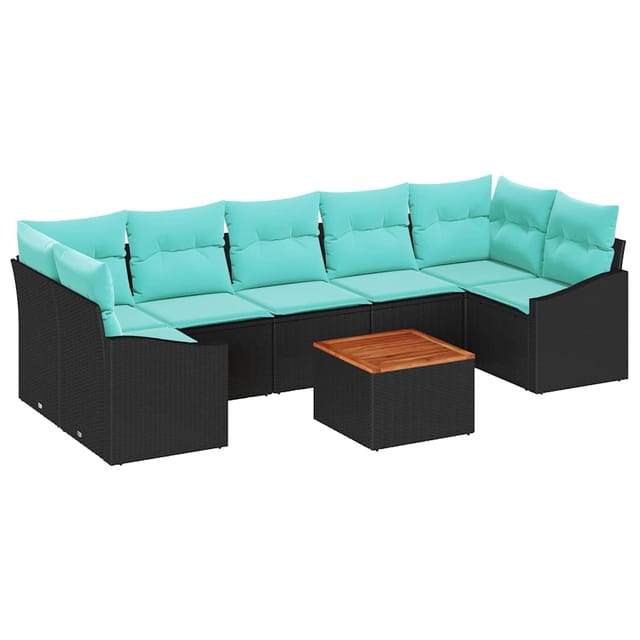 vidaXL Gartensofa-Set mit Kissen 8-Tlg Schwarz Poly-Rattan 3347802