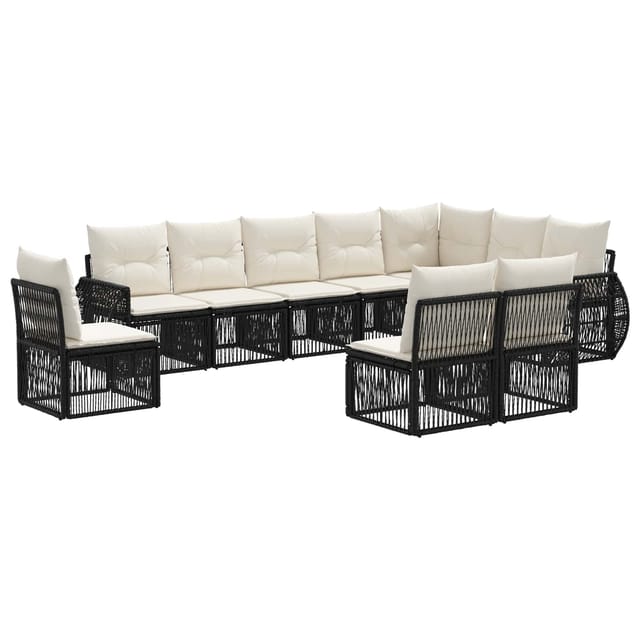 vidaXL Gartensofa-Set 10-Tlg Schwarz und Cremeweiß Poly-Rattan 3435445