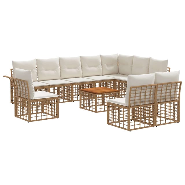 vidaXL Outdoor-Sofagarnitur 11 Stk Natur und Cremweiß Polyester 3437710