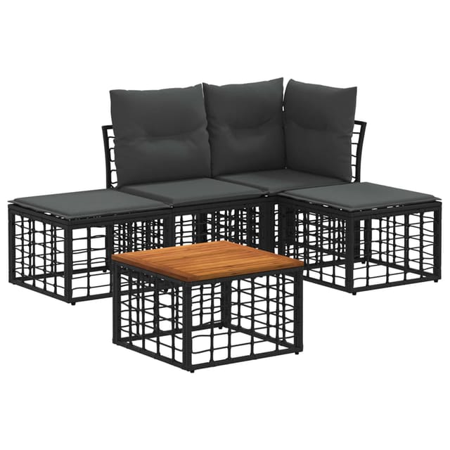 vidaXL Outdoor-Sofagarnitur 5 Stk Schwarz und Dunkelgrau Polyester 3437445