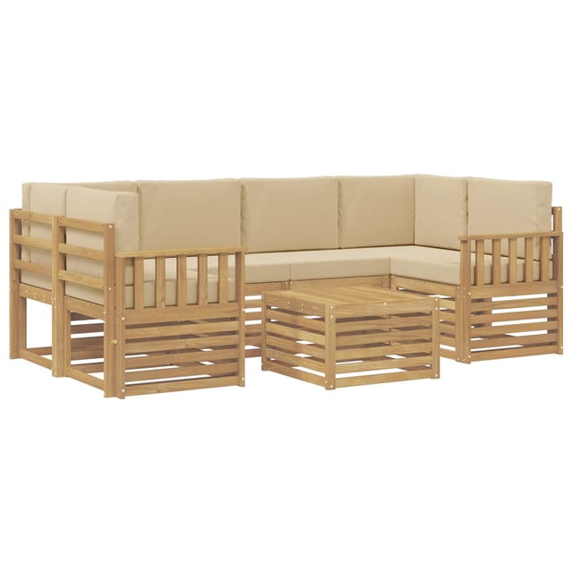 vidaXL Outdoor-Sofagarnitur mit Kissen 7-Tlg Weiß und Beige Polyester 3391468