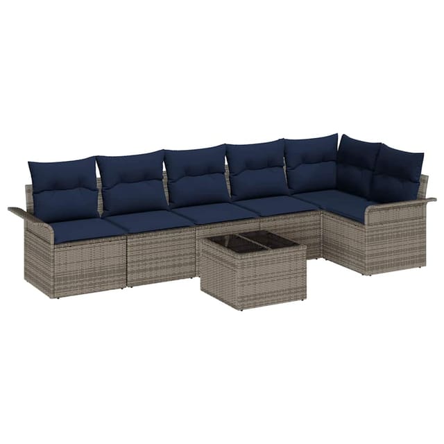 vidaXL Gartensofa-set mit Speicher 7 Stk Grau Poly-Rattan 3354064
