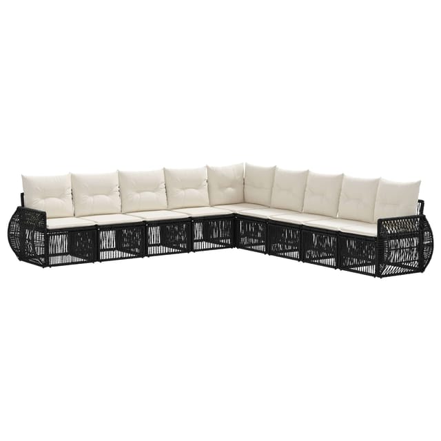 vidaXL Gartensofa-Set 9-Tlg Schwarz und Cremeweiß Poly-Rattan 3435439