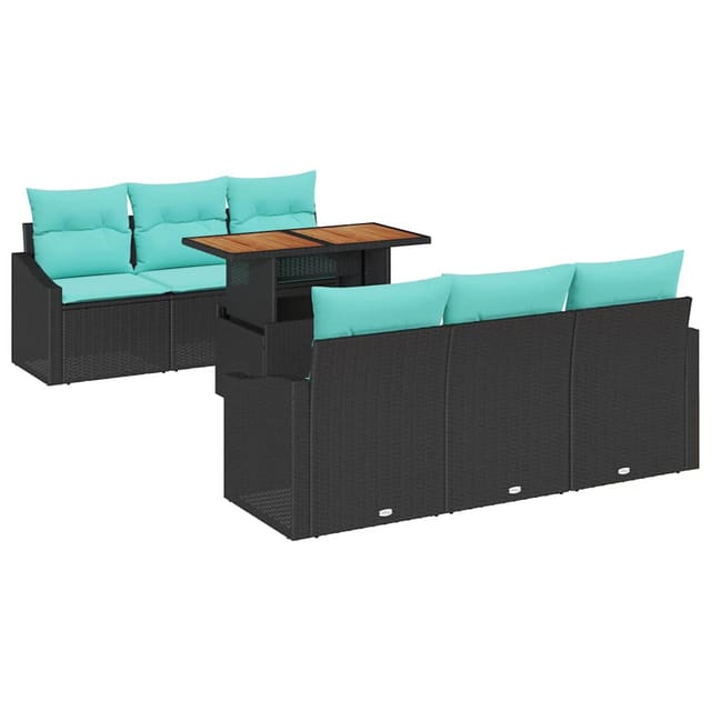 vidaXL Garten Essgruppe mit Kissen 7-Tlg Schwarz und Teal 3349787