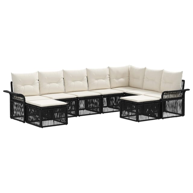 vidaXL Gartensofa-Set 9-Tlg Schwarz und Cremeweiß Poly-Rattan 3435016
