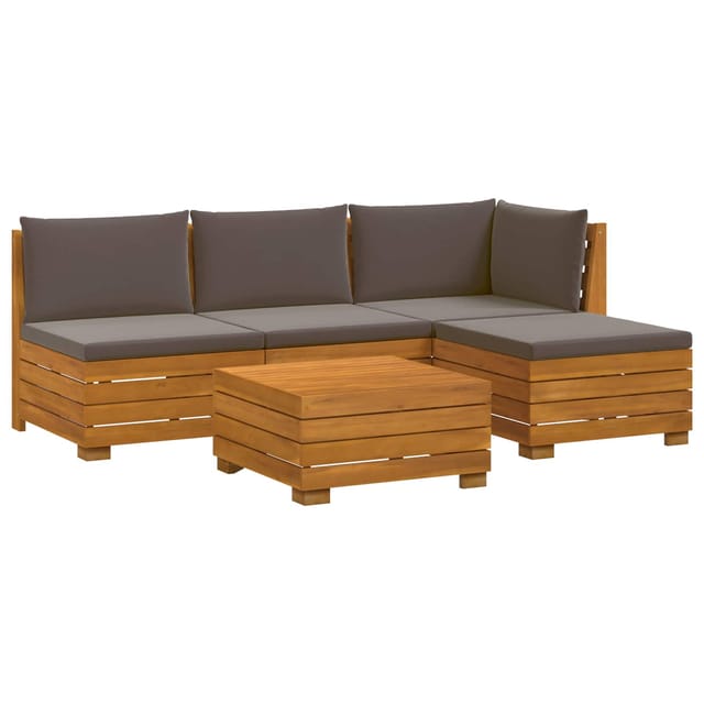 vidaXL Outdoor-Sofagarnitur mit Kissen 5 Stück Braun Massivholz Akazie 3403102