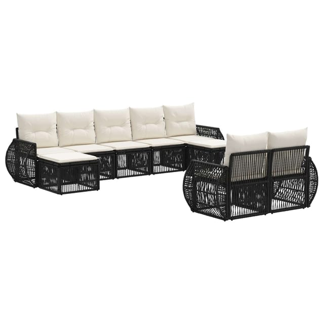vidaXL Gartensofa-Set 9-Tlg Schwarz und Cremeweiß Poly-Rattan 3435544