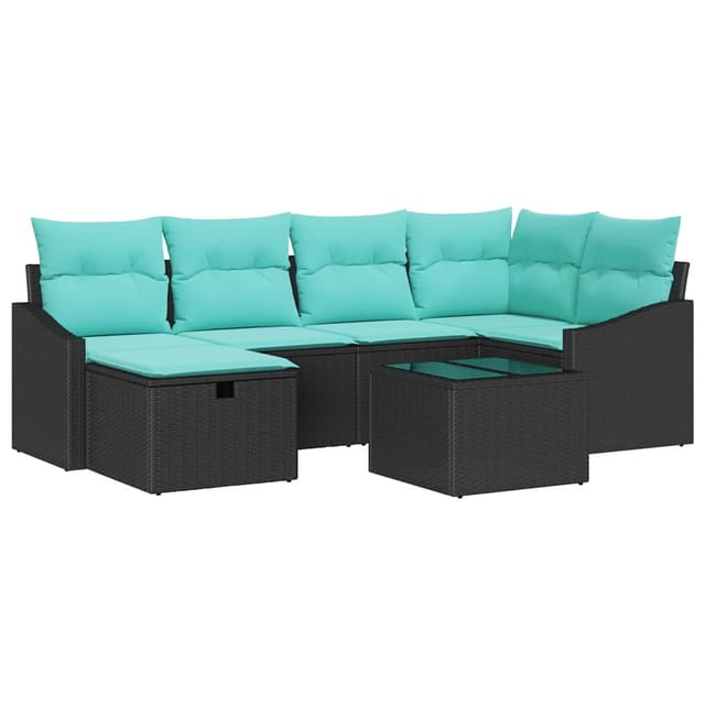 vidaXL Sofa Set mit Kissen mit Speicher Schwarz Poly-Rattan 3359295