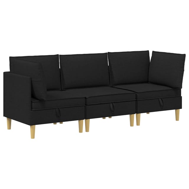 vidaXL Wohnzimmergarnitur mit Kissen mit Speicher 3 Stk Schwarz Stoff 3413683
