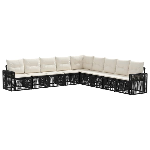 vidaXL Gartensofa-Set 9-Tlg Schwarz und Cremeweiß Poly-Rattan 3435145