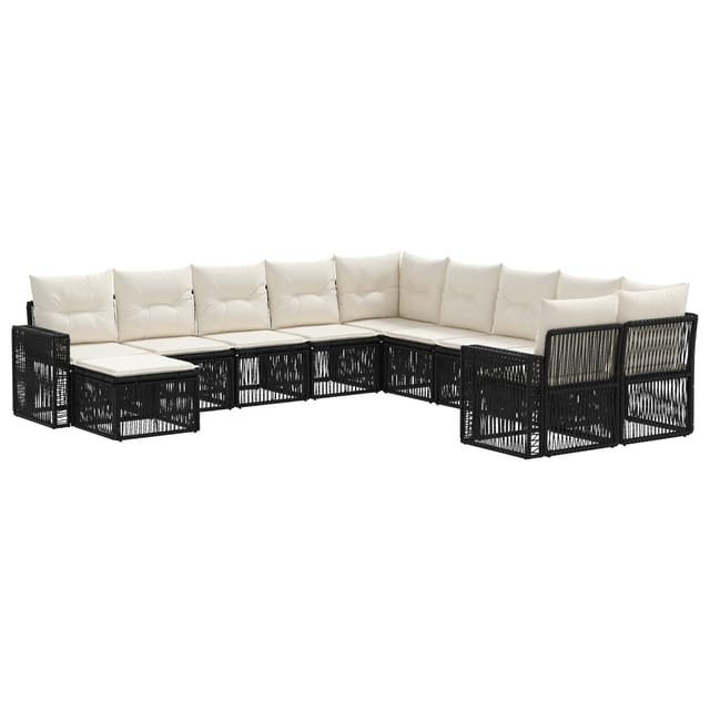 vidaXL Gartensofa-Set 11-Tlg Schwarz und Cremeweiß Poly-Rattan 3435322