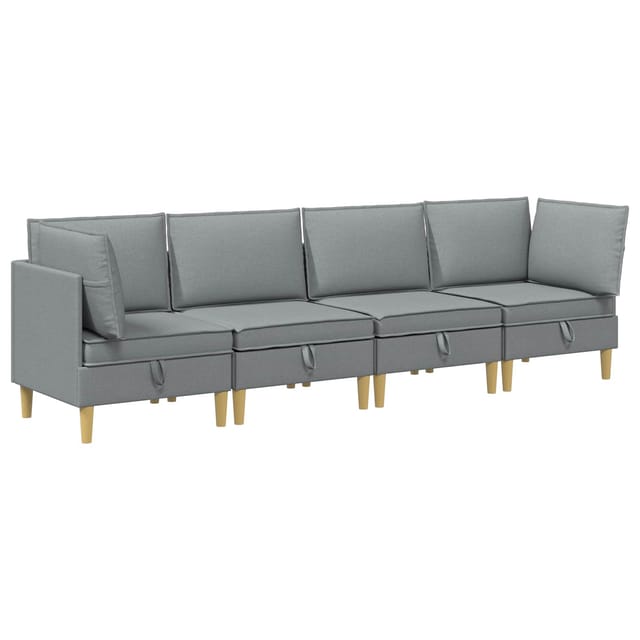 vidaXL Wohnzimmergarnitur mit Kissen mit Speicher 4 Stk Hellgrau Stoff 3413674