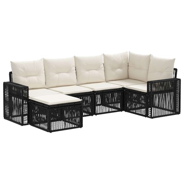 vidaXL Gartensofa-Set 6-Tlg Schwarz und Cremeweiß Poly-Rattan 3435190