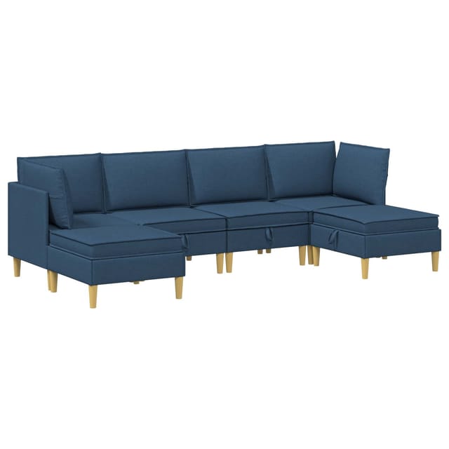 vidaXL Wohnzimmergarnitur mit Kissen mit Speicher 6 Stk Blau Stoff 3413717