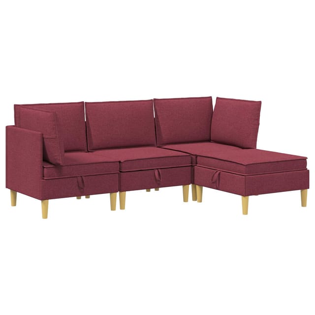 vidaXL Wohnzimmergarnitur mit Kissen mit Speicher 4 Stk Weinrot Stoff 3413690