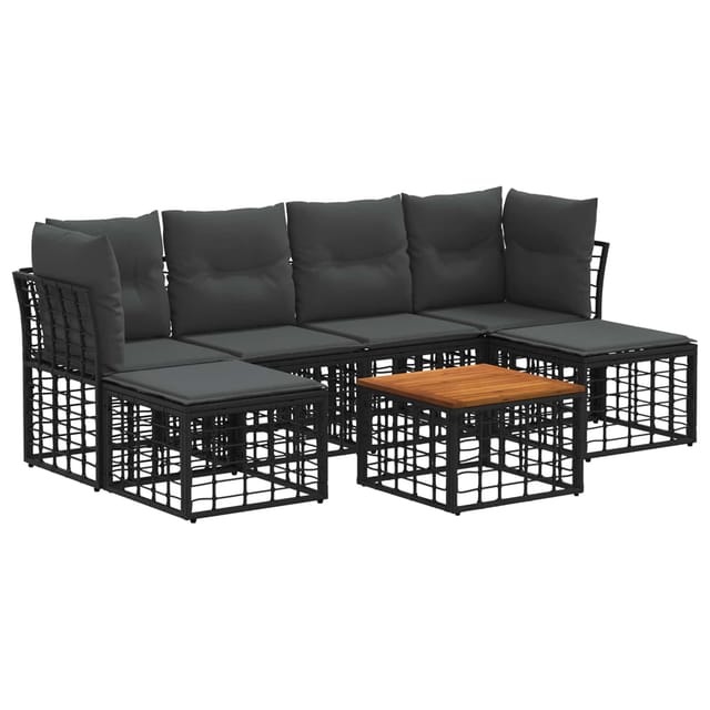 vidaXL Outdoor-Sofagarnitur 7 Stk Schwarz und Dunkelgrau Polyester 3437527