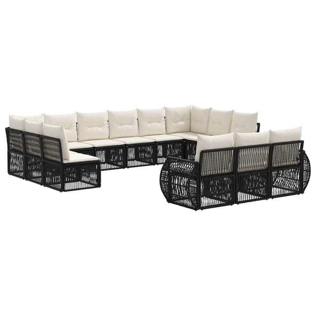 vidaXL Gartensofa-Set 13-Tlg Schwarz und Cremeweiß Poly-Rattan 3435568