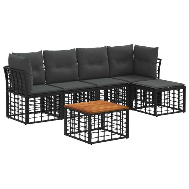vidaXL Outdoor-Sofagarnitur 6 Stk Schwarz und Dunkelgrau Polyester 3437461