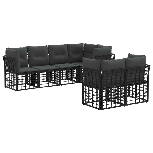 vidaXL Outdoor-Sofagarnitur mit Kissen 7 Stk Schwarz Polyester 3437511