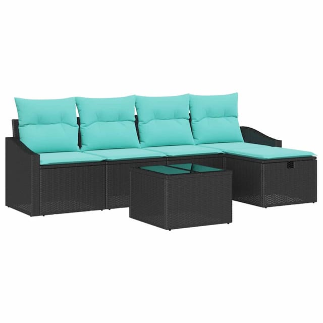 vidaXL Sofa Set mit Kissen mit Speicher 6-Tlg Schwarz Poly-Rattan 3359275