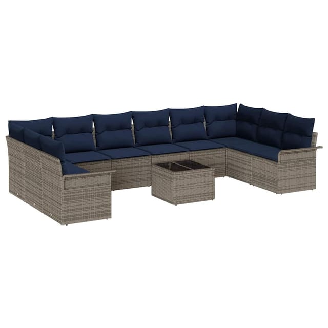 vidaXL Gartensofa-set mit Speicher 11 Stk Grau Poly-Rattan 3354224