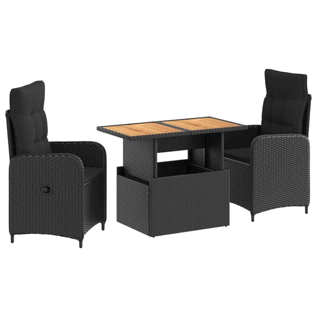 vidaXL Outdoortisch-Set 3 Stk Schwarz Poly Rattan und Akazienholz 3422406