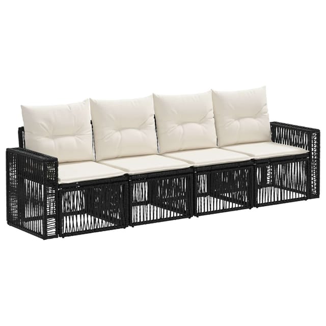 vidaXL Gartensofa-Set 4-Tlg Schwarz und Cremeweiß Poly-Rattan 3435046