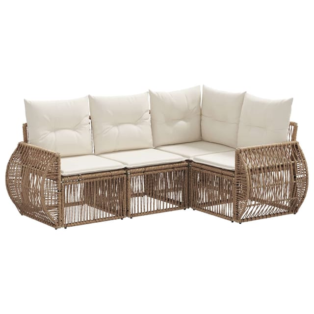 vidaXL Gartensofa-Set 4-Tlg Beige und Cremeweiß Poly-Rattan 3435411
