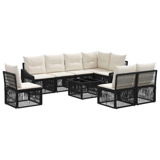 vidaXL Gartensofa-set 9 Stk Schwarz Poly-Rattan 3436024