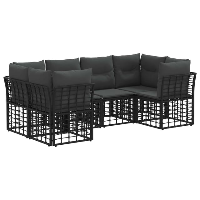 vidaXL Outdoor-Sofagarnitur mit Kissen 6 Stk Schwarz Polyester 3437545