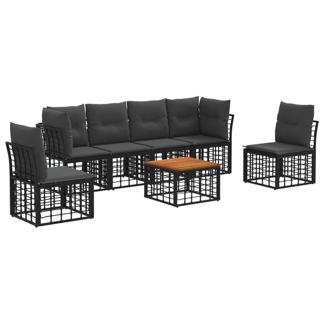 vidaXL Outdoor-Sofagarnitur 7 Stk Schwarz und Dunkelgrau Polyester 3437431